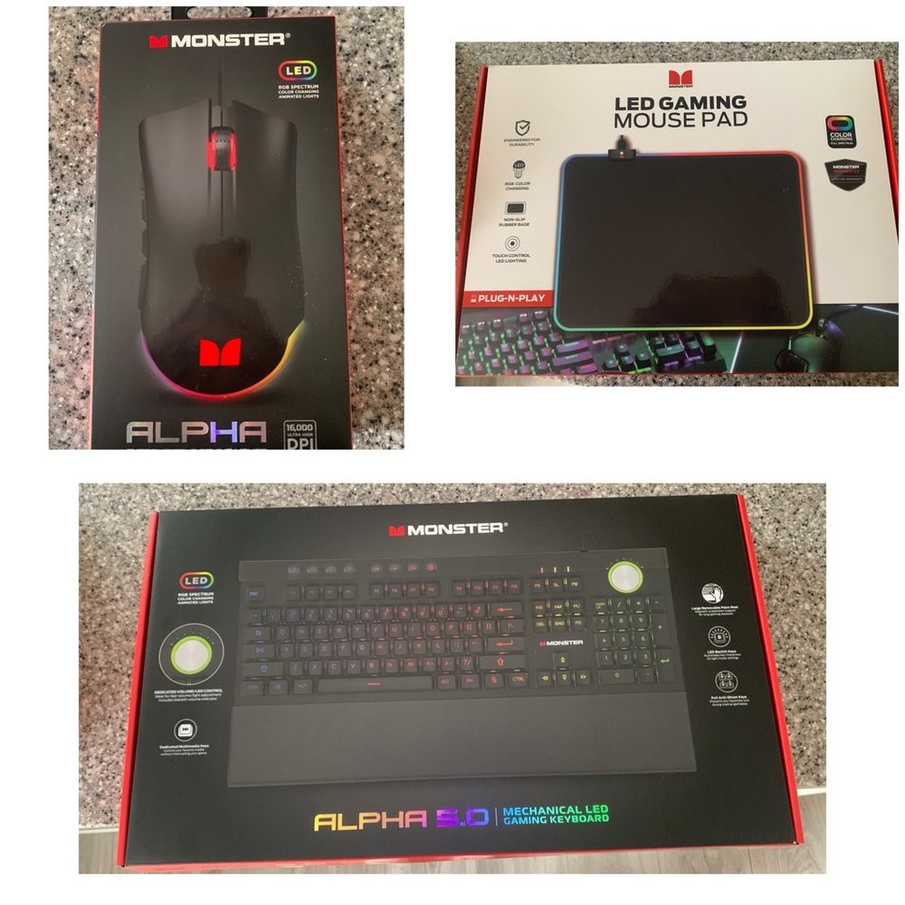 Monster LED Gaming Set - Mouse, Mouse Pad, Keyboard